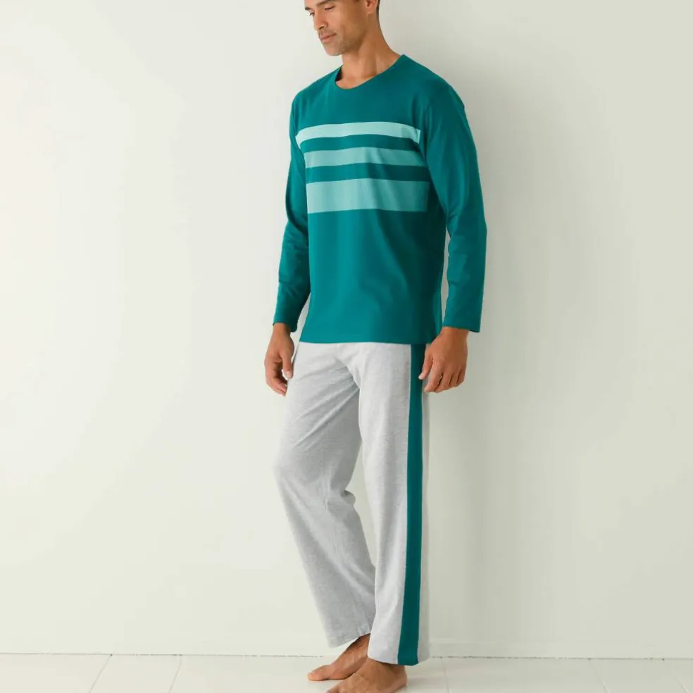 Pyjama coton rayures placées col rond