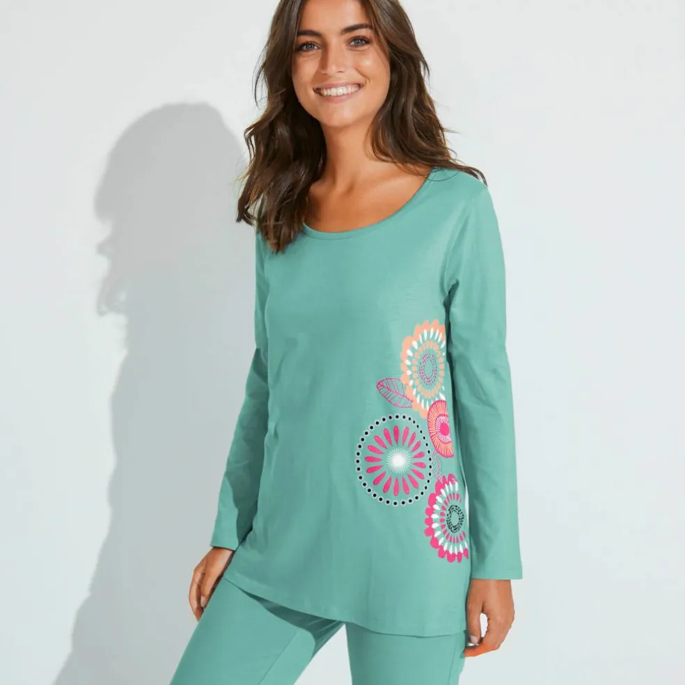 Pyjama manches longues imprimé rosaces - coton