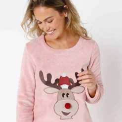 Pyjama manches longues maille polaire motif