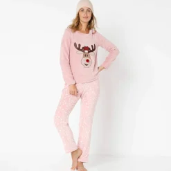 Pyjama manches longues maille polaire motif