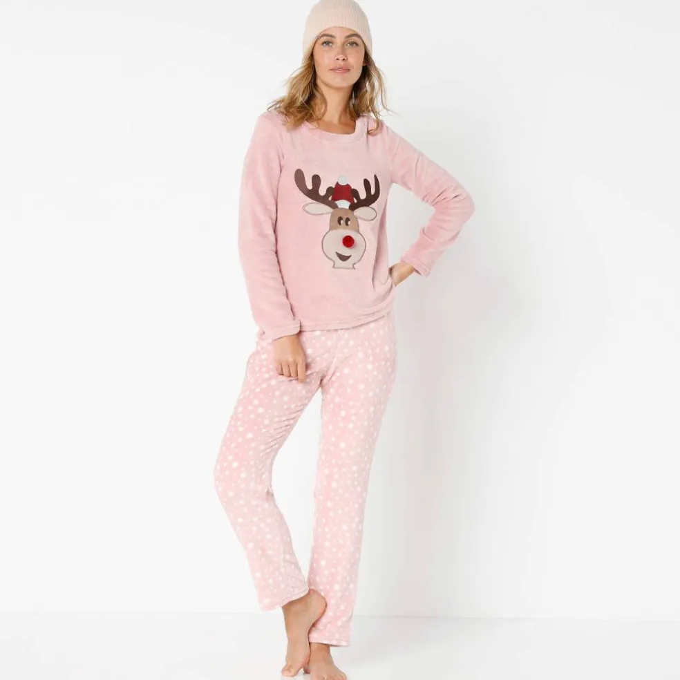 Pyjama manches longues maille polaire motif "renne"