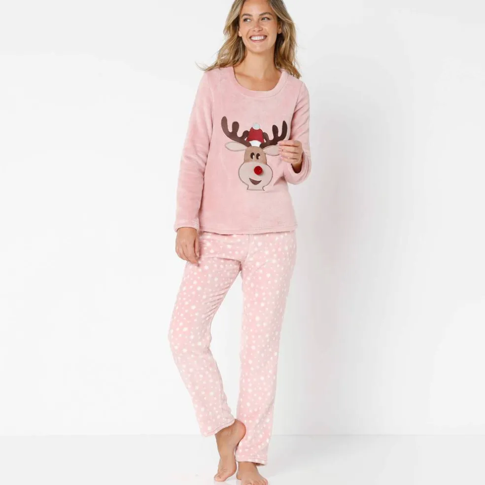 Pyjama manches longues maille polaire motif "renne"