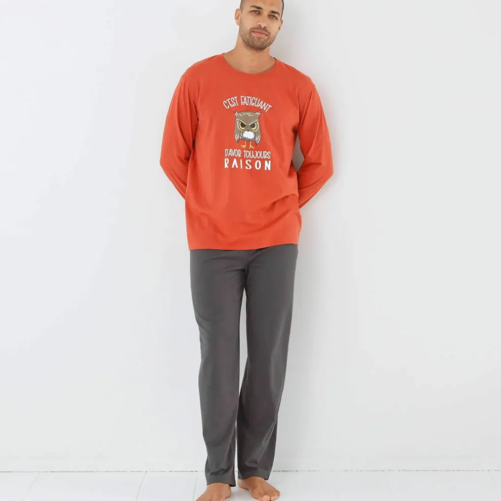 Pyjama message motif hibou manches longues