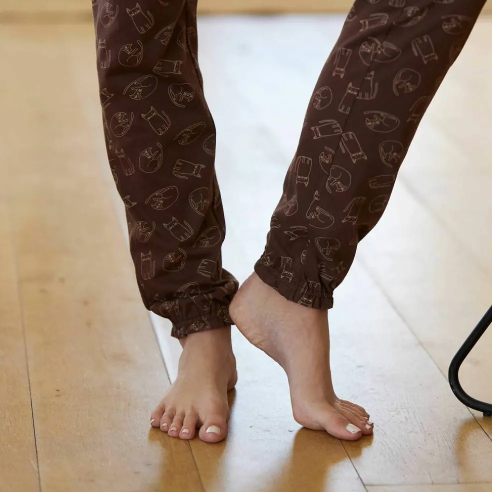 Pyjama motif "chat" manches longues volantées