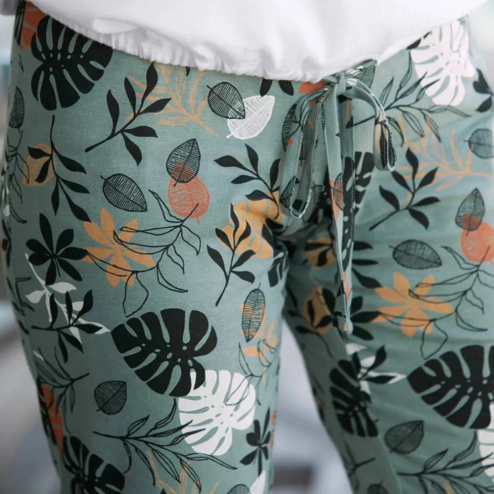 Pyjama pantacourt imprimé feuillages