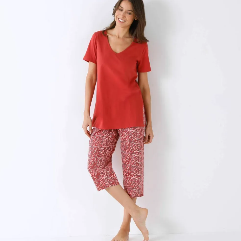 Pyjama pantacourt imprimé feuillage