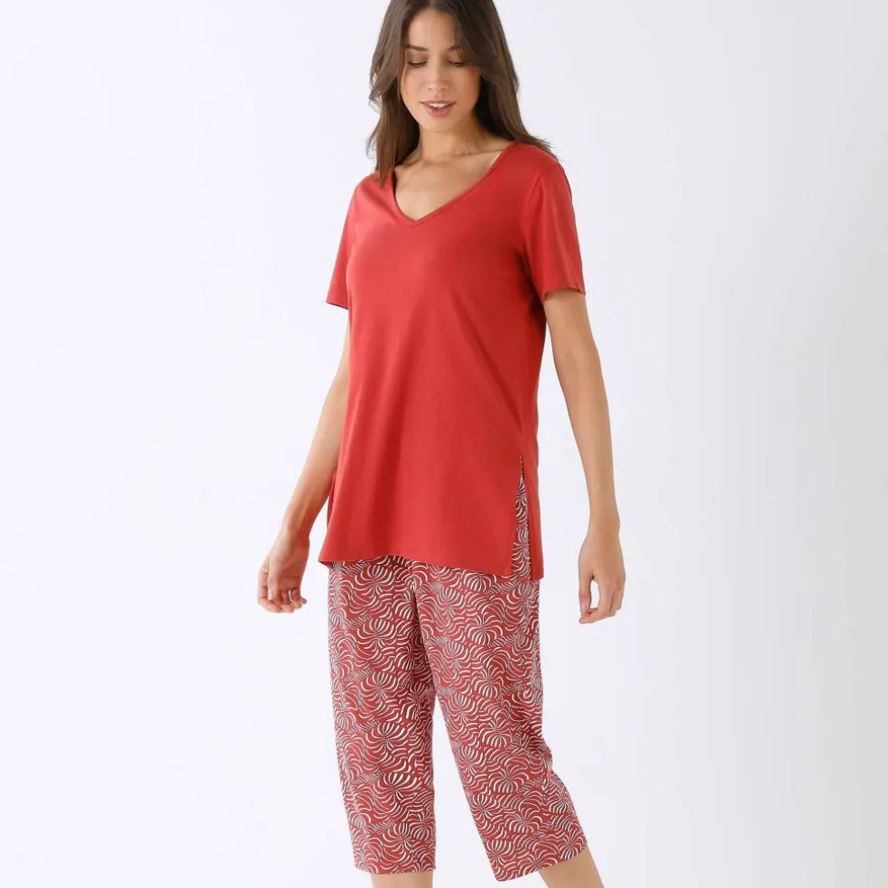 Pyjama pantacourt imprimé feuillage