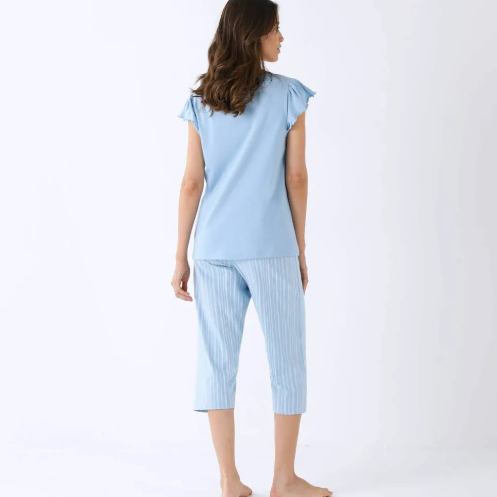 Pyjama pantacourt motif soleil et imprimé rayé