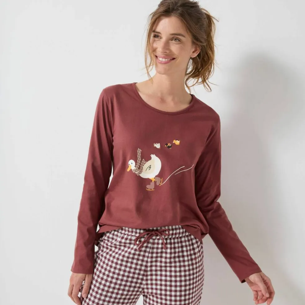 Pyjama pantalon "canards" et vichy en coton-flanelle + chouchou assorti