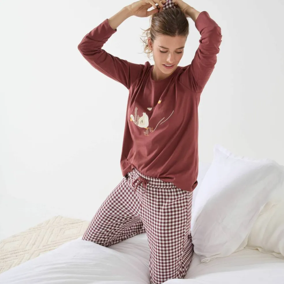 Pyjama pantalon "canards" et vichy en coton-flanelle + chouchou assorti
