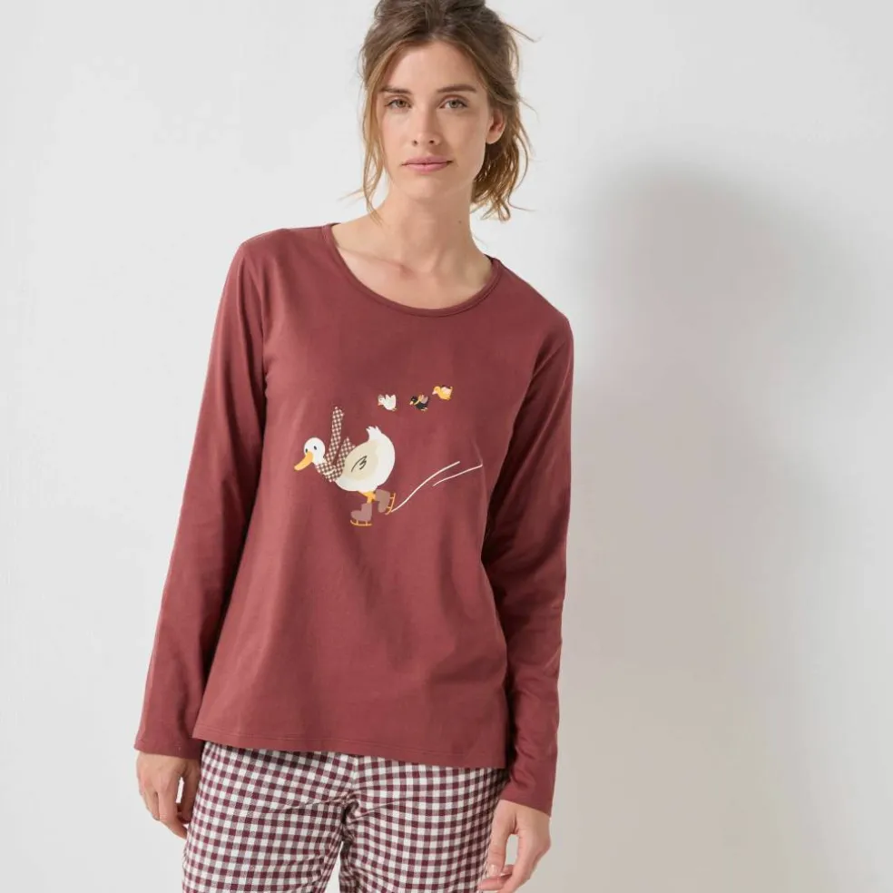 Pyjama pantalon "canards" et vichy en coton-flanelle + chouchou assorti