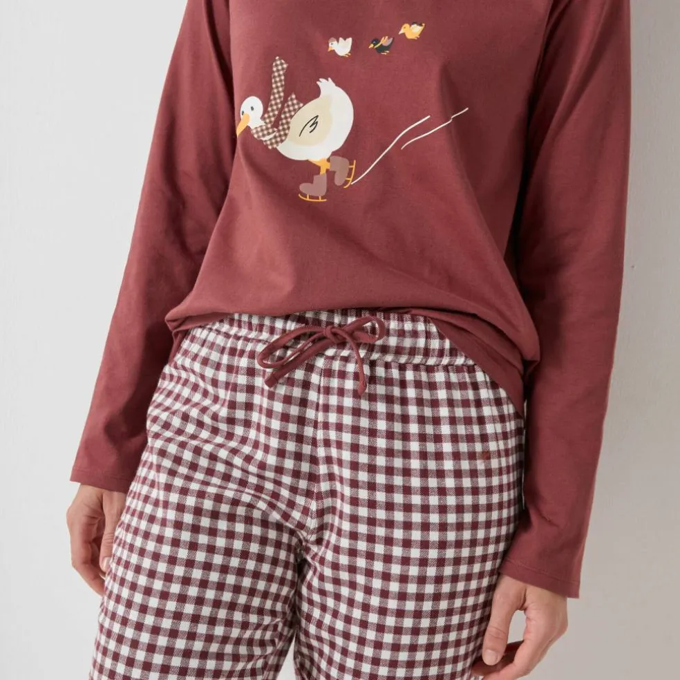 Pyjama pantalon "canards" et vichy en coton-flanelle + chouchou assorti