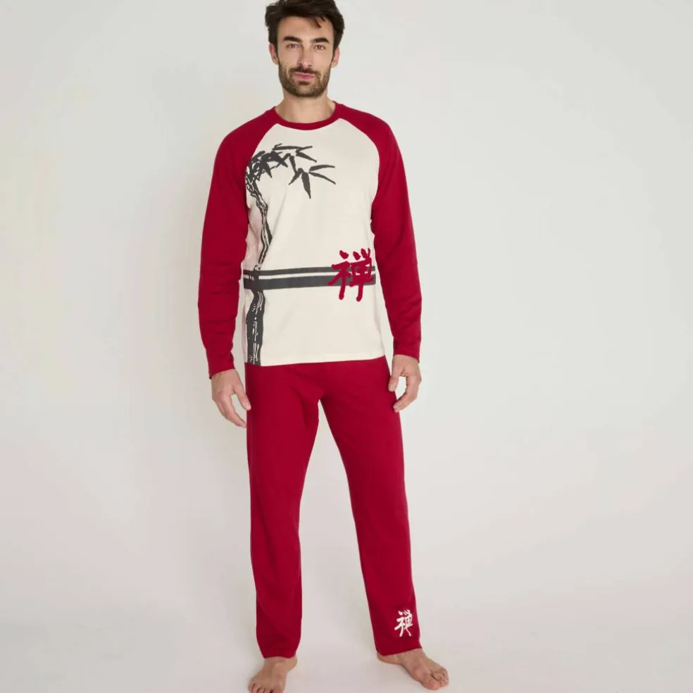 Pyjama pantalon motif bambou manches longues
