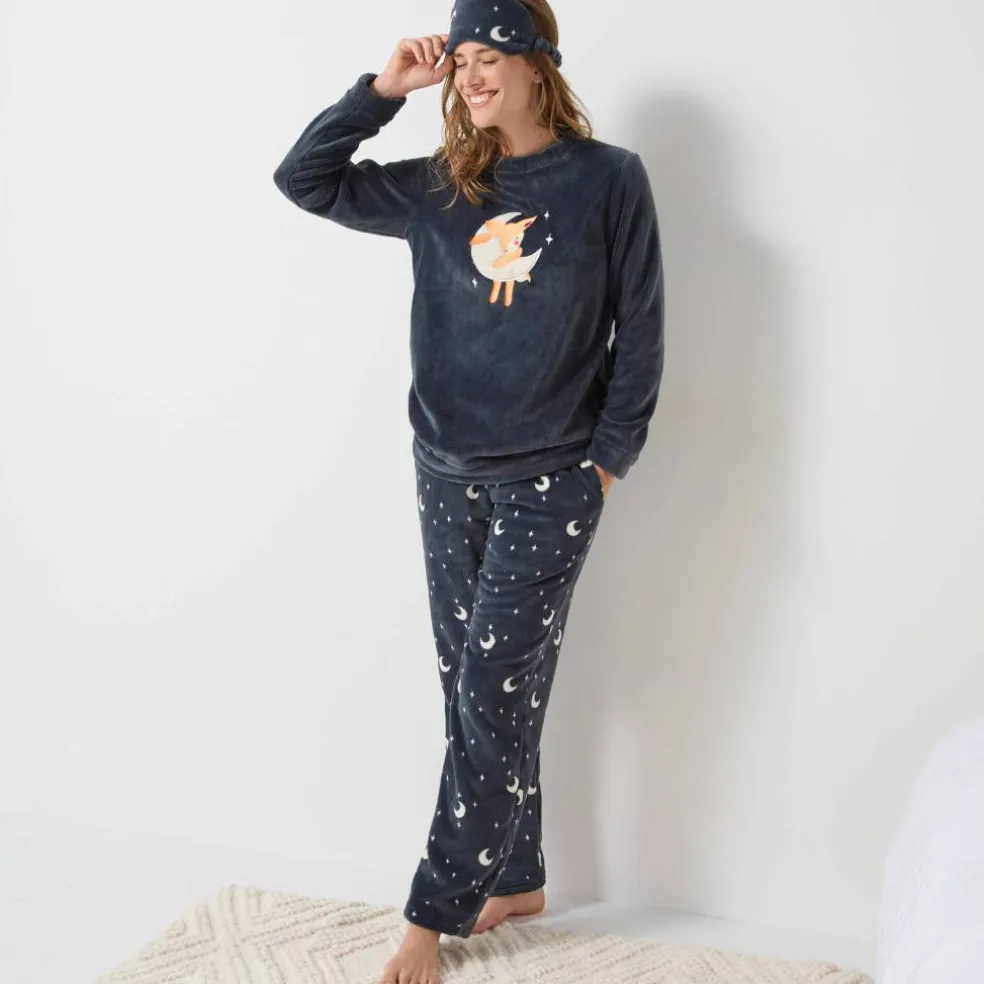 Pyjama polaire "faon" manches longues + masque assorti