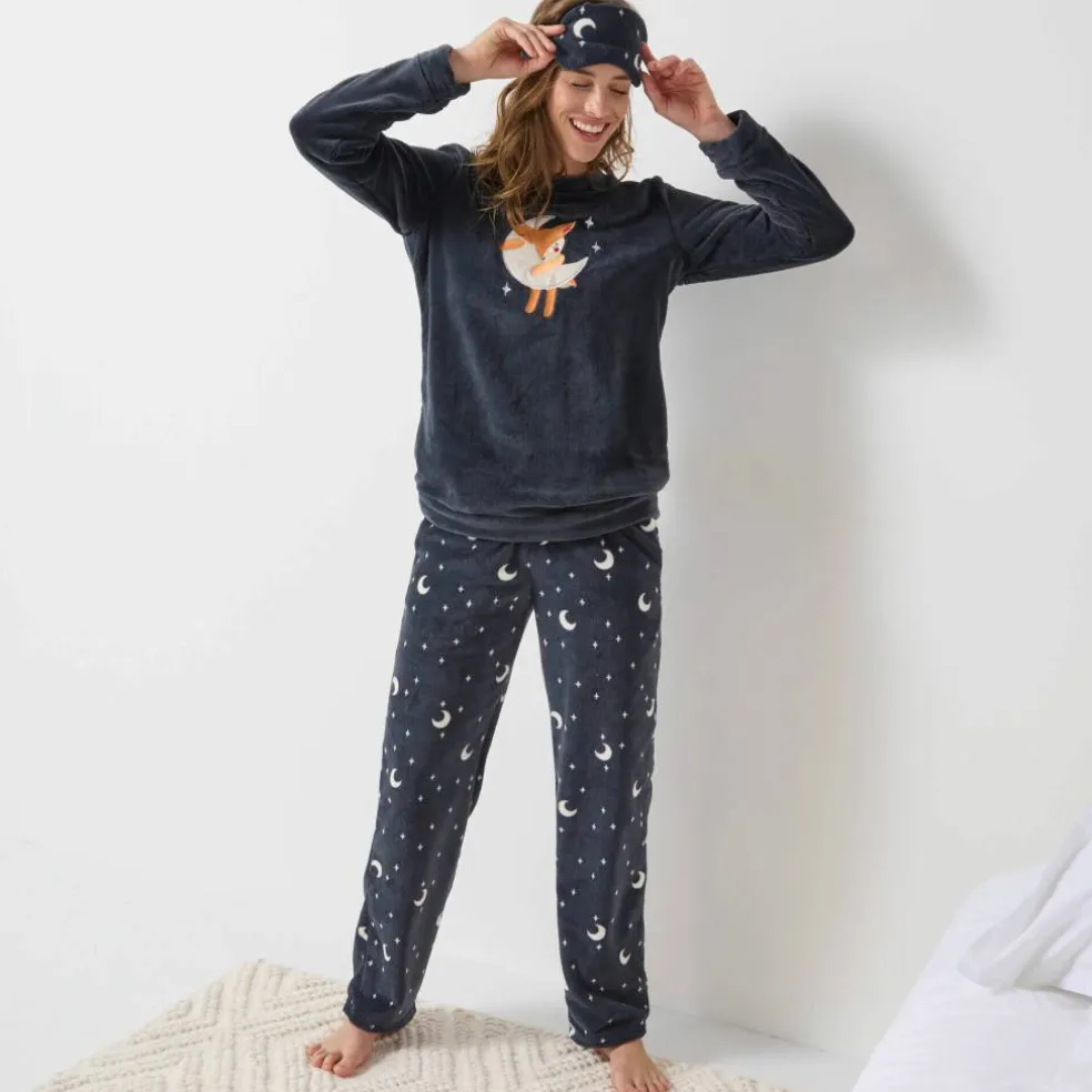 Pyjama polaire "faon" manches longues + masque assorti