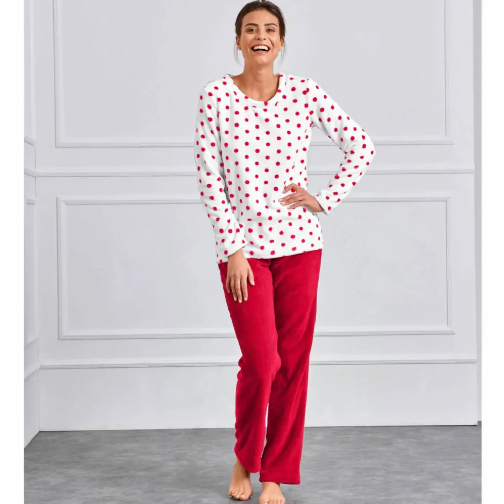 Pyjama polaire imprimé pois toucher peluche manches longues
