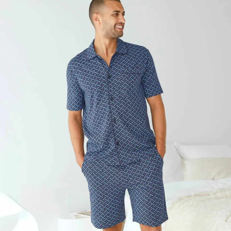 Pyjama short boutonné en maille imprimée