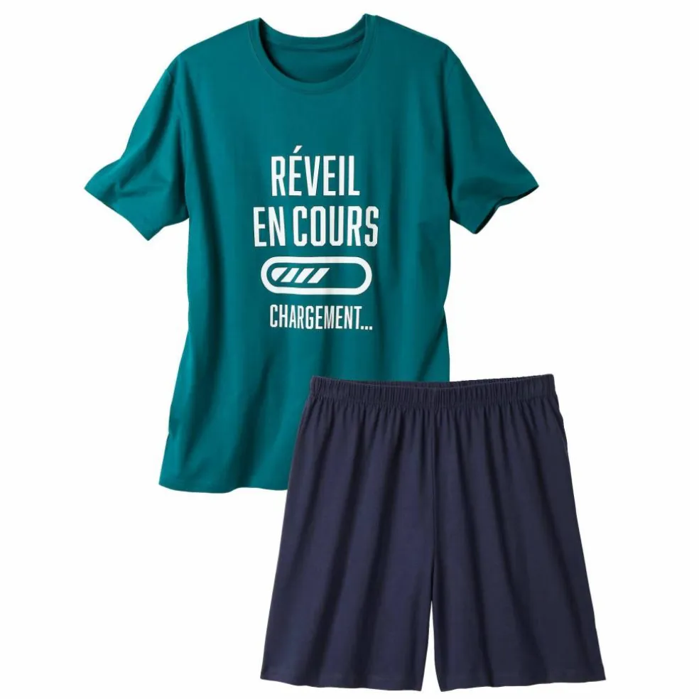 Pyjama short col rond à message