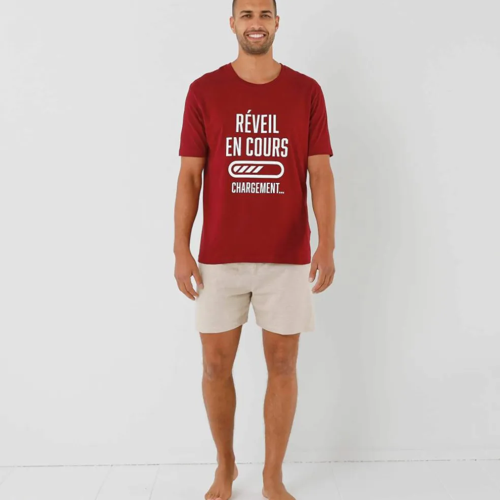 Pyjama short col rond à message