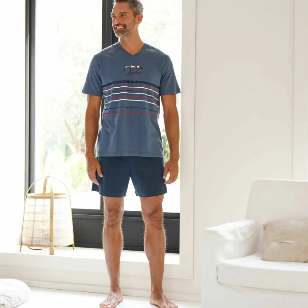 Pyjama short col V coton adouci