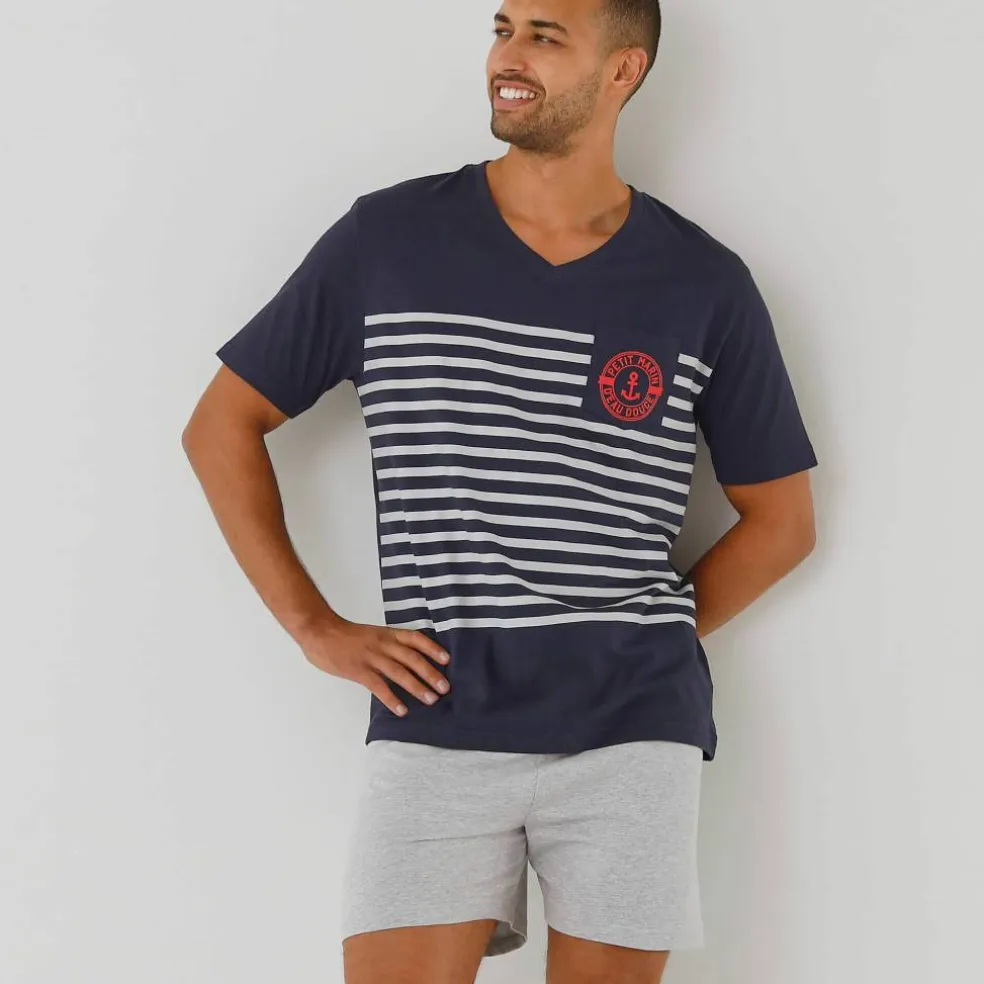 Pyjama short col V à message