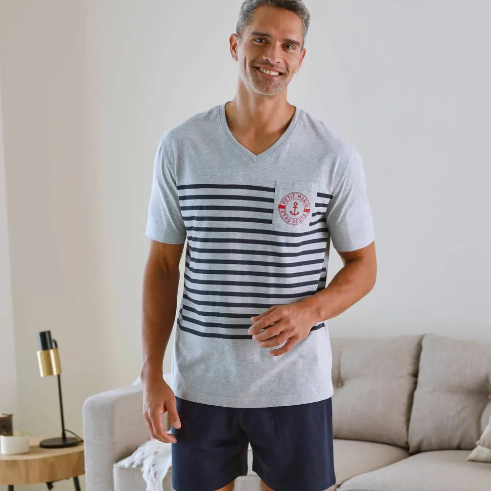 Pyjama short col V à message