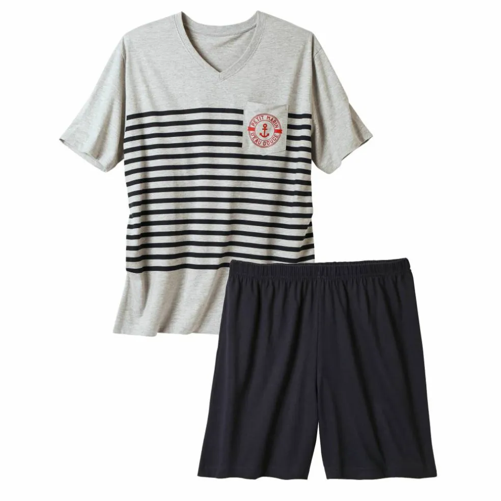 Pyjama short col V à message