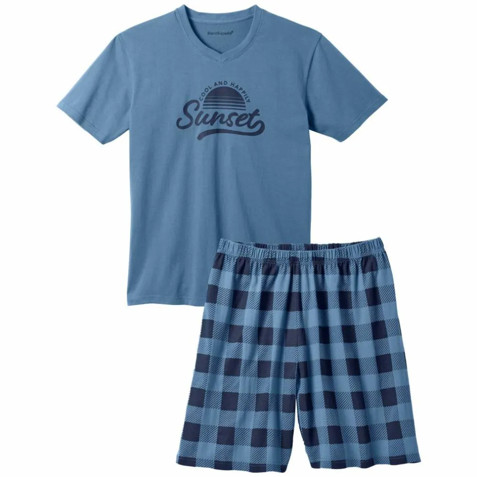 Pyjama short coton carreaux manches courtes