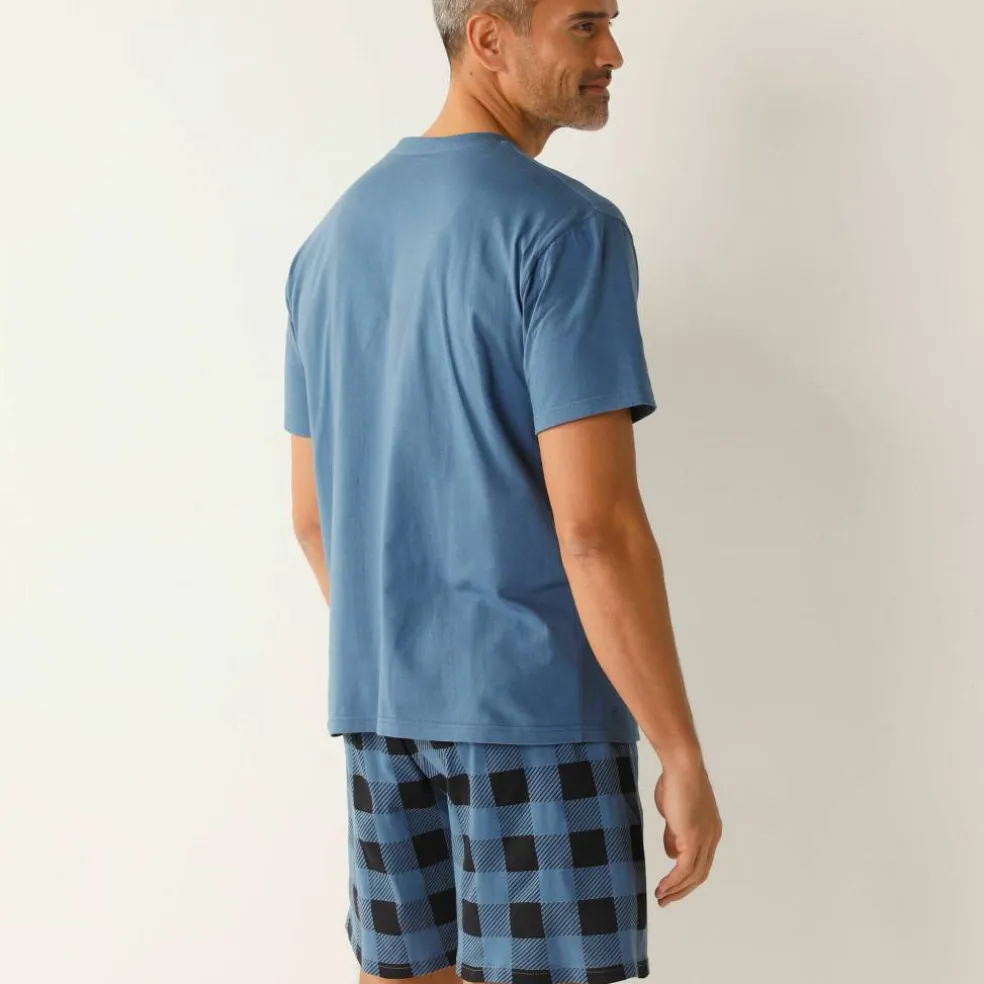 Pyjama short coton carreaux manches courtes