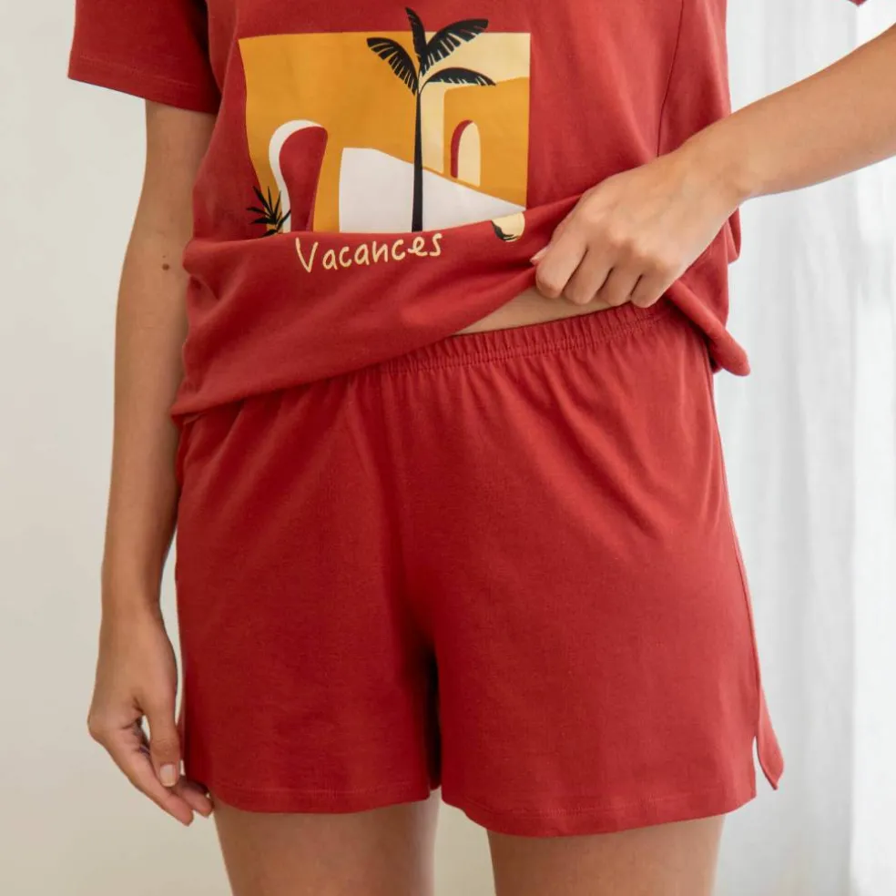 Pyjama short coton imprimé "vacances" manches courtes