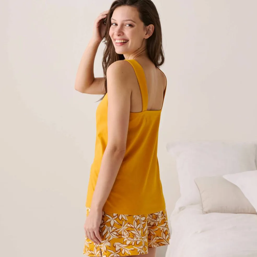 Pyjama short imprimé tropical avec bretelles froncées