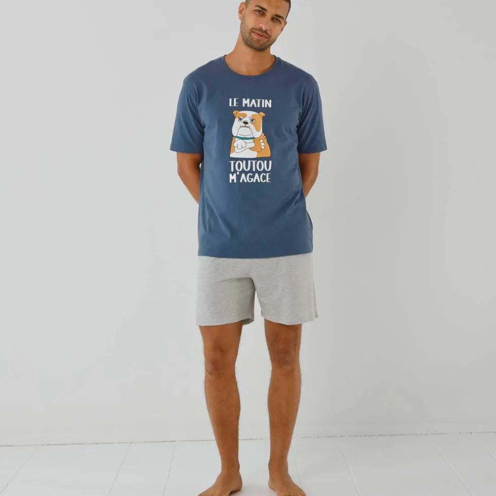 Pyjama short message motif toutou manches courtes