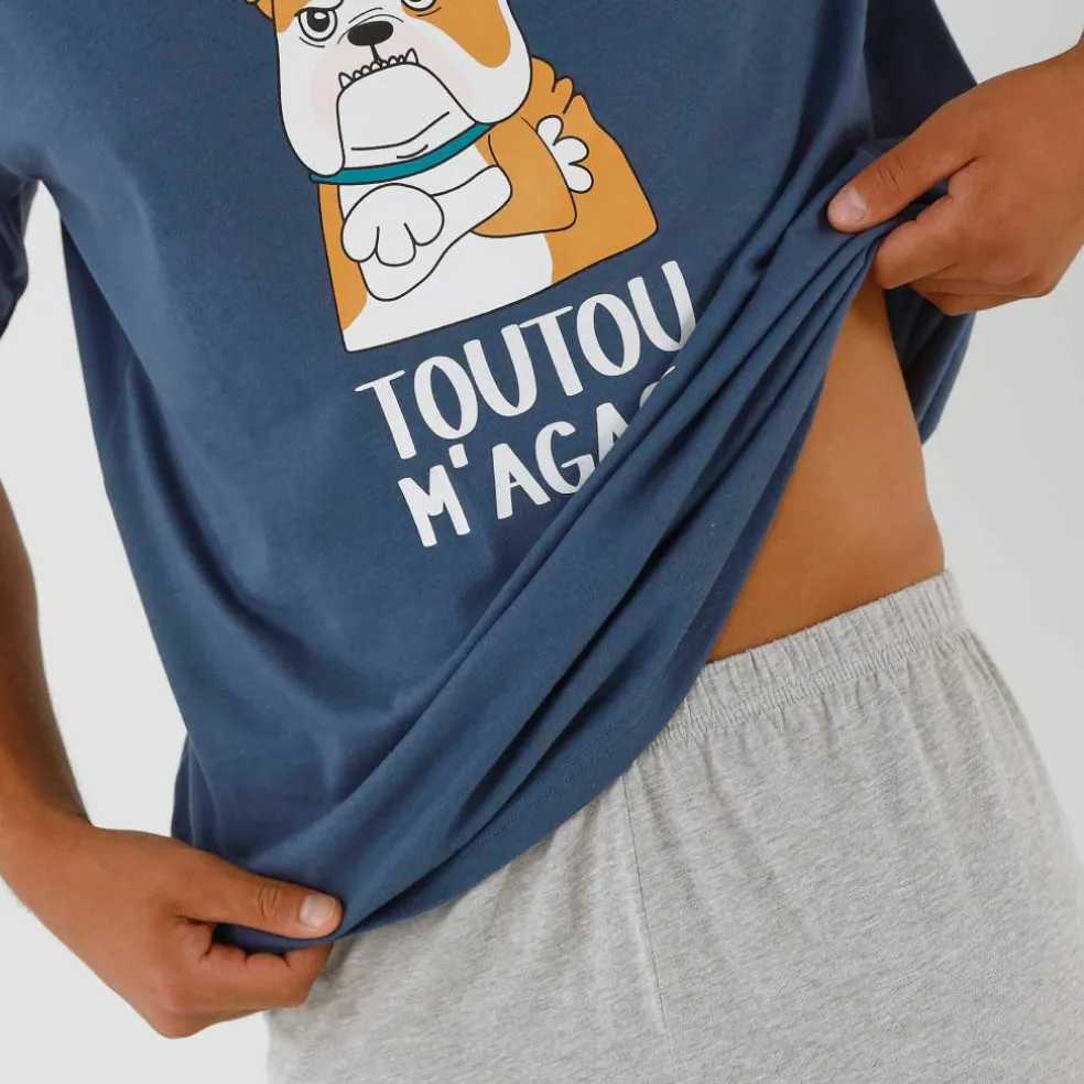Pyjama short message motif toutou manches courtes