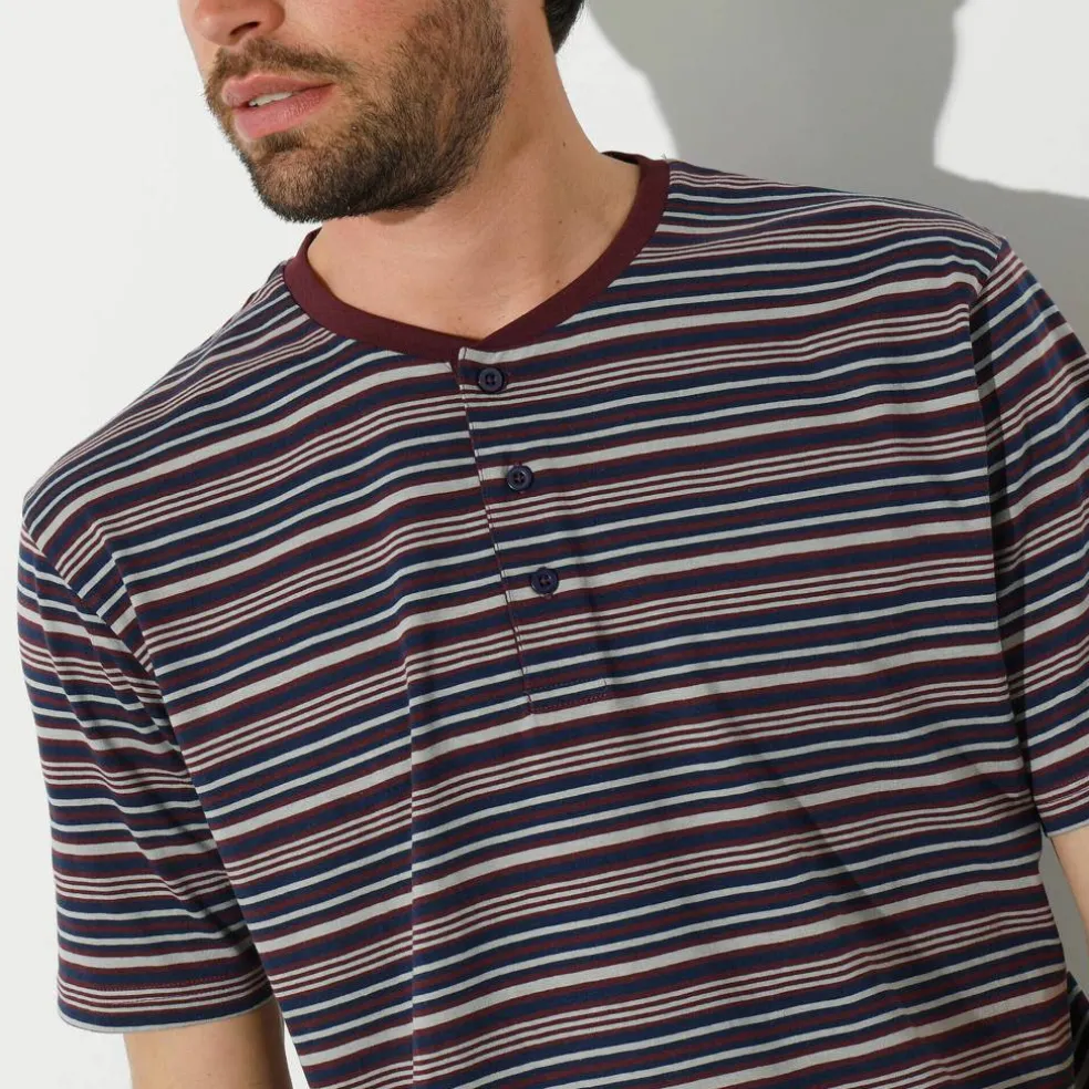 Pyjama-short rayé col tunisien