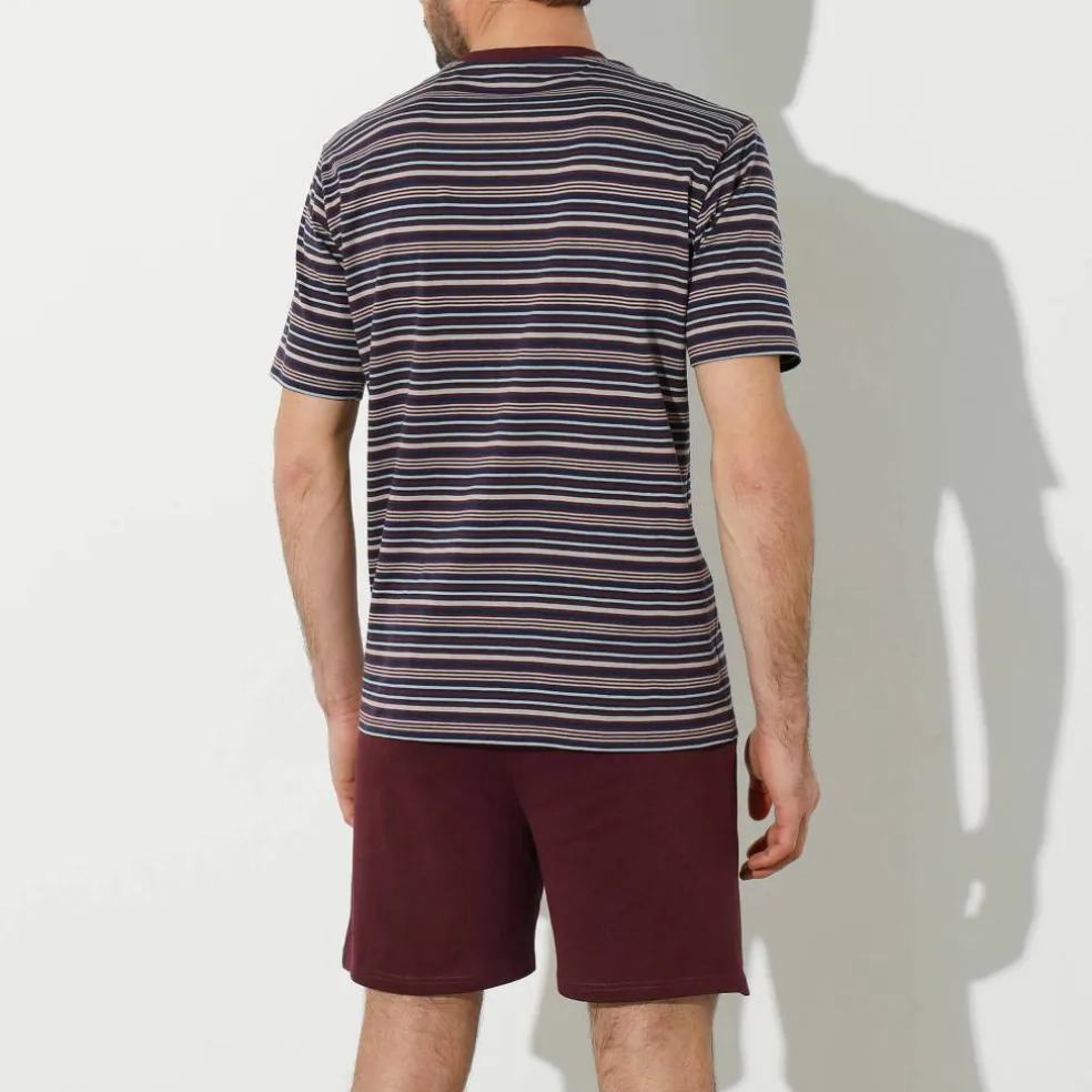 Pyjama-short rayé col tunisien