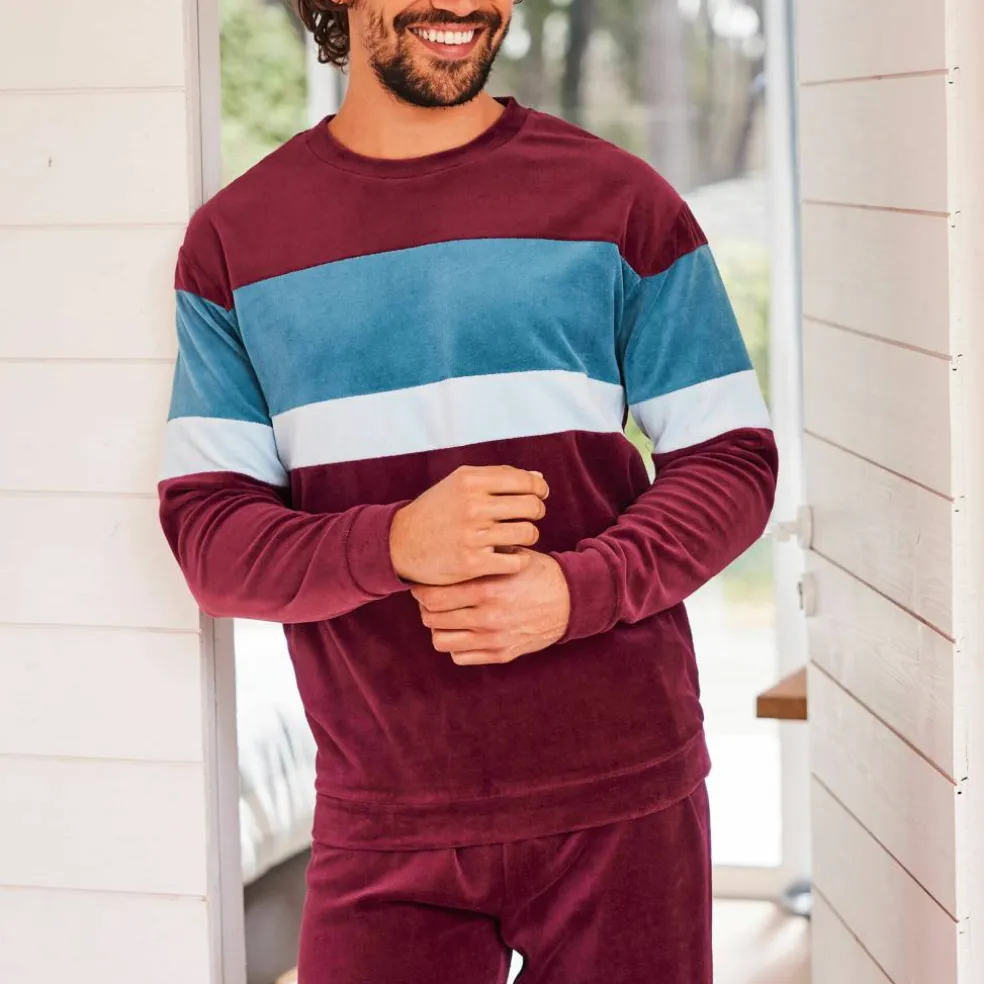 Pyjama tricolore velours manches longues