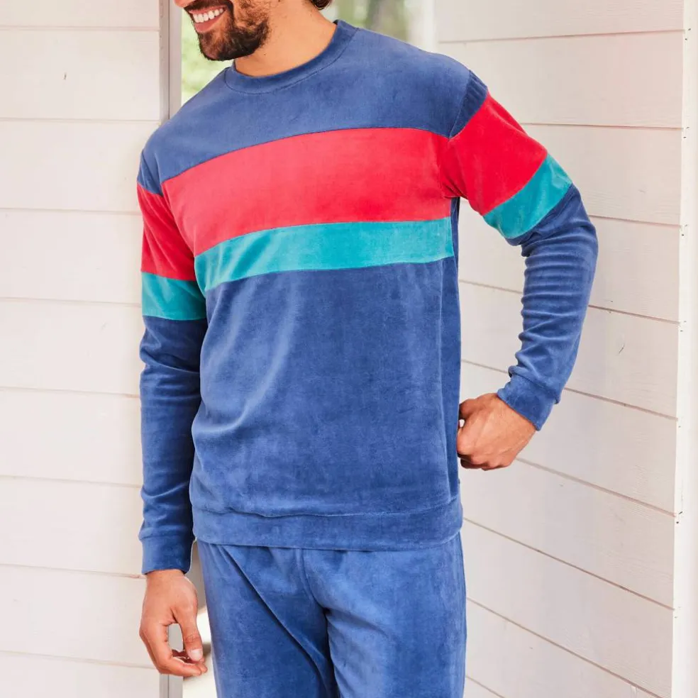 Pyjama tricolore velours manches longues