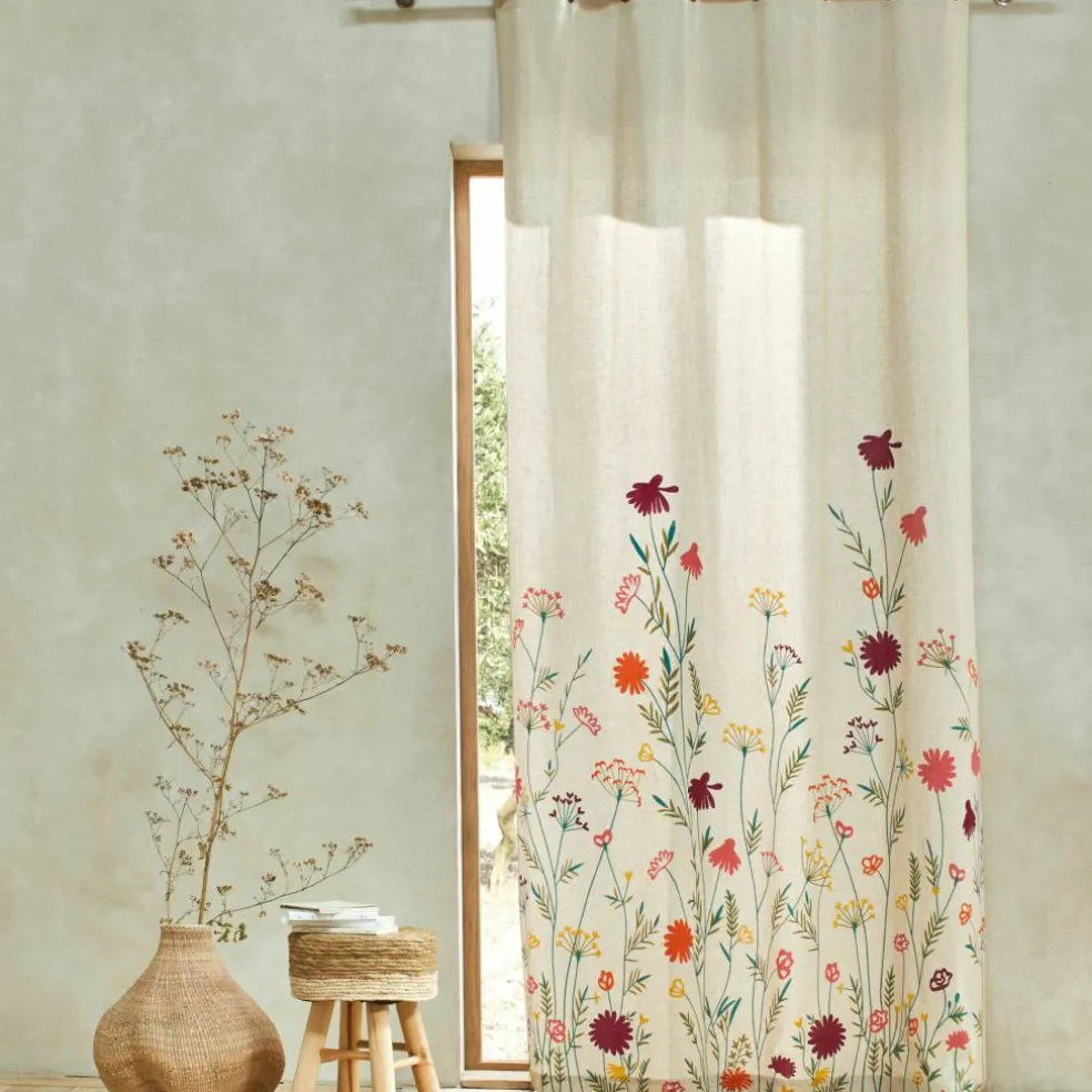 Rideau coton lin base fleurie