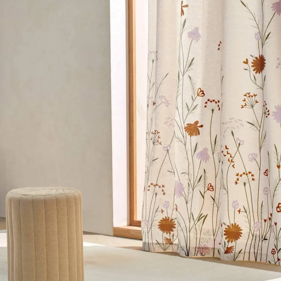 Rideau coton lin base fleurie