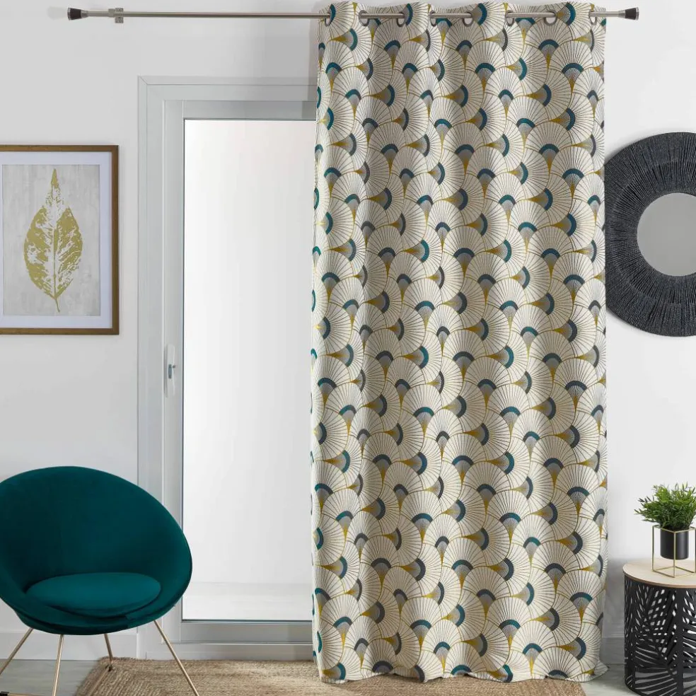 Rideau jacquard imprimé plumes de paon