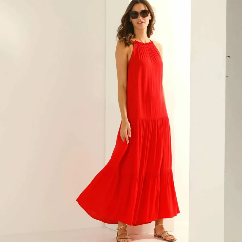 Robe aux fines bretelles, crépon fluide