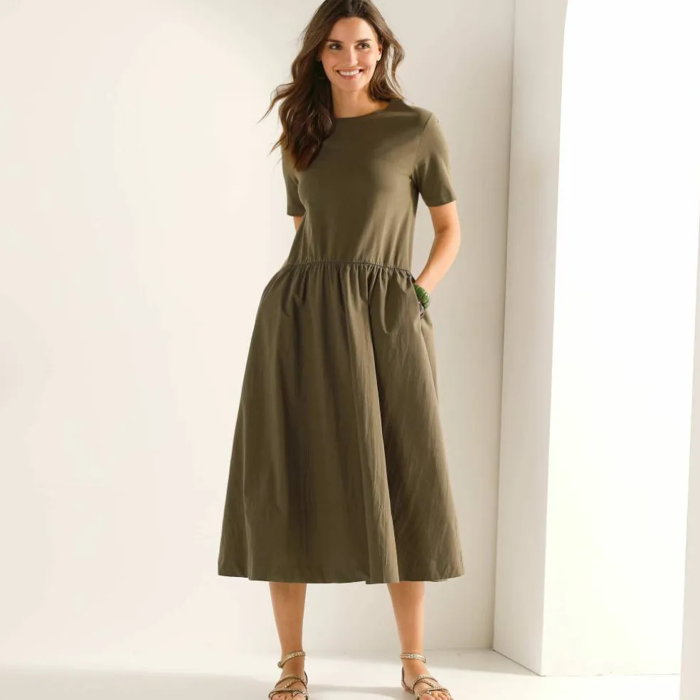 Robe bi-matière, manches courtes