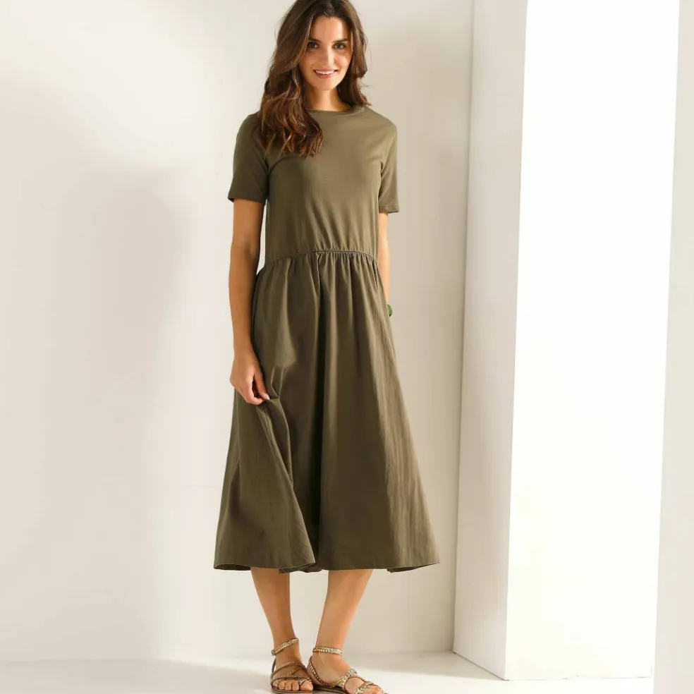 Robe bi-matière, manches courtes