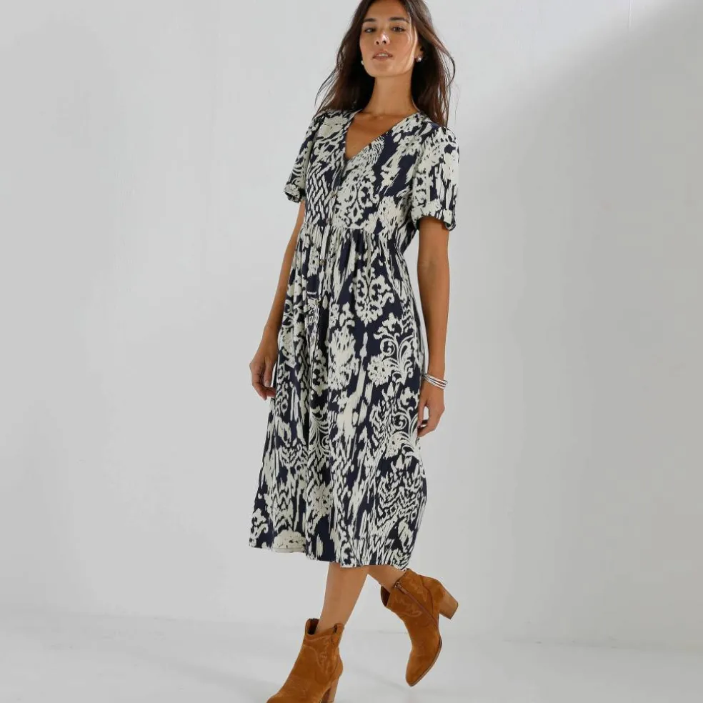 Robe boutonnée imprimée, manches courtes