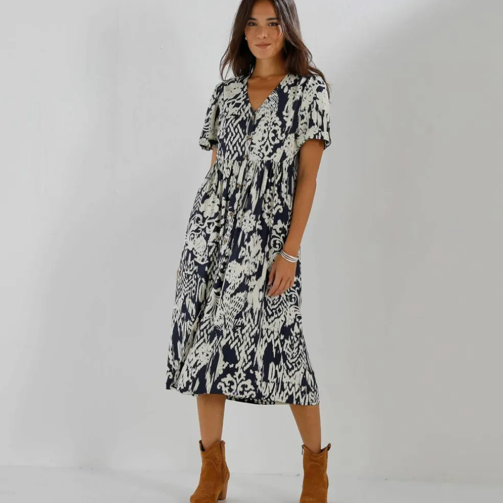 Robe boutonnée imprimée, manches courtes