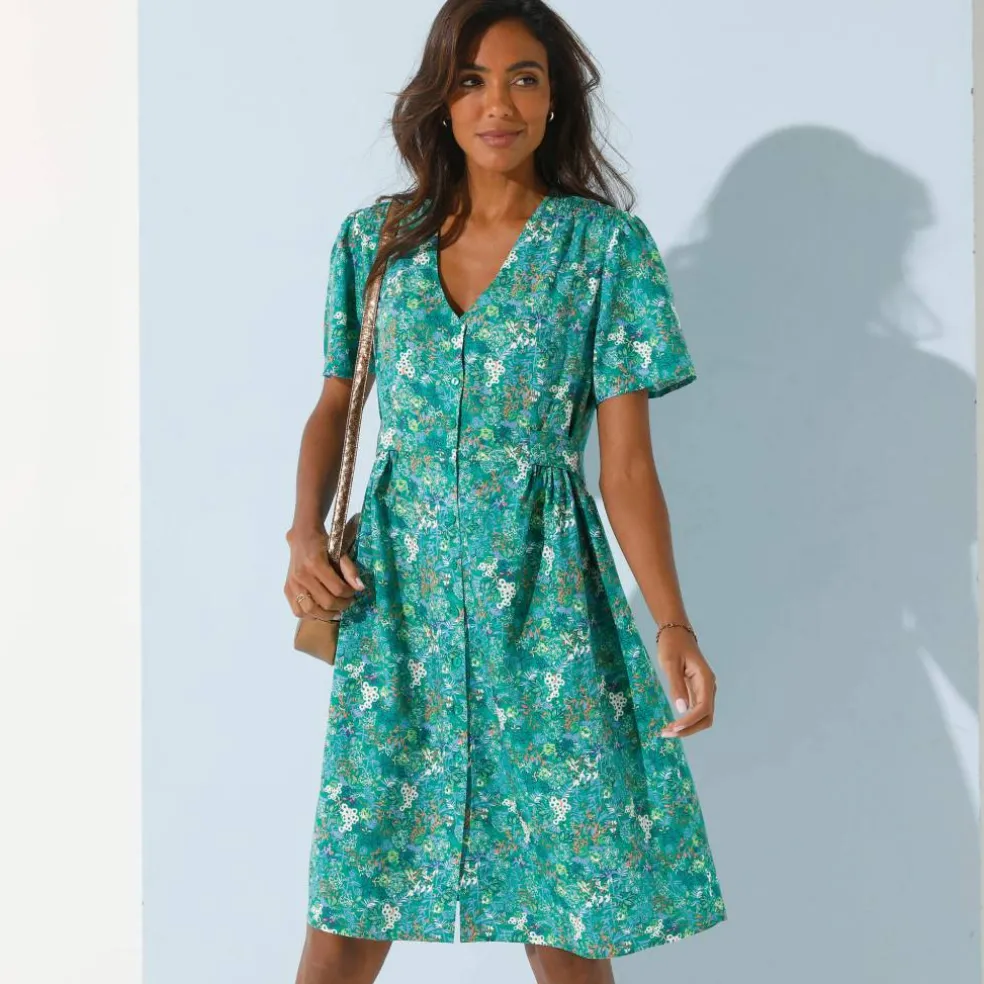 Robe boutonnée manches "papillon" imprimée