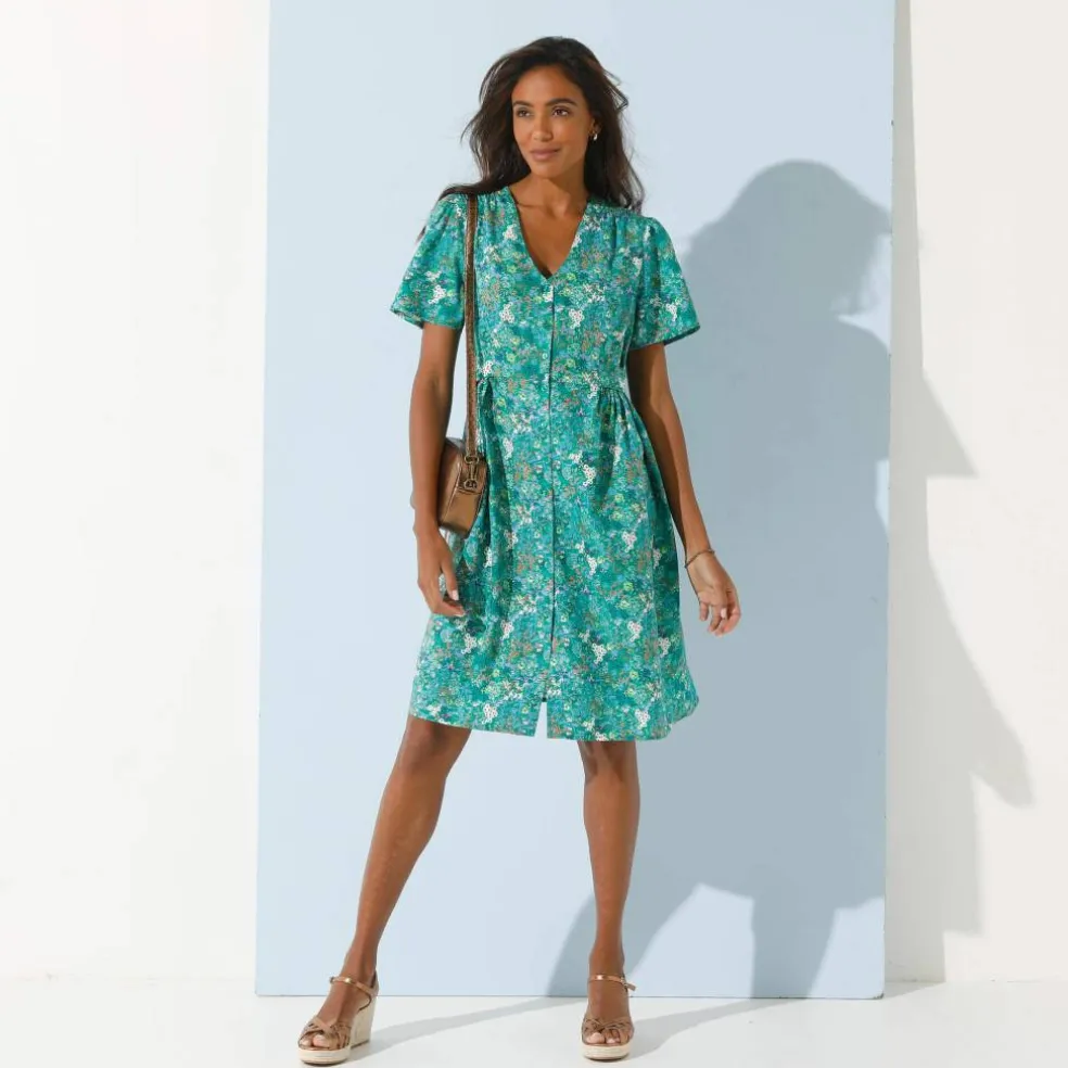 Robe boutonnée manches "papillon" imprimée