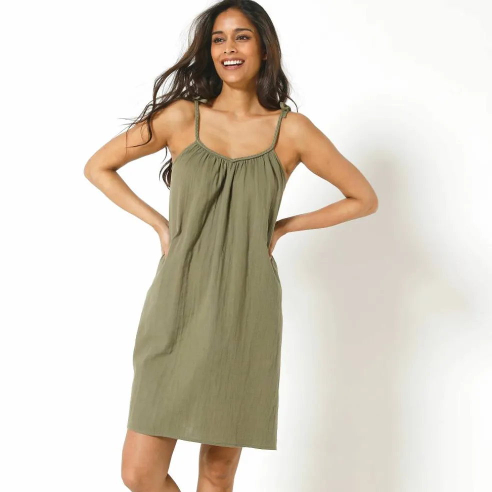 Robe bretelles tressées, gaze de coton