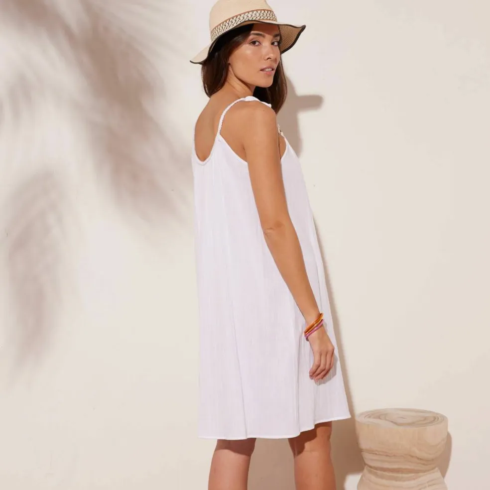 Robe bretelles tressées, gaze de coton