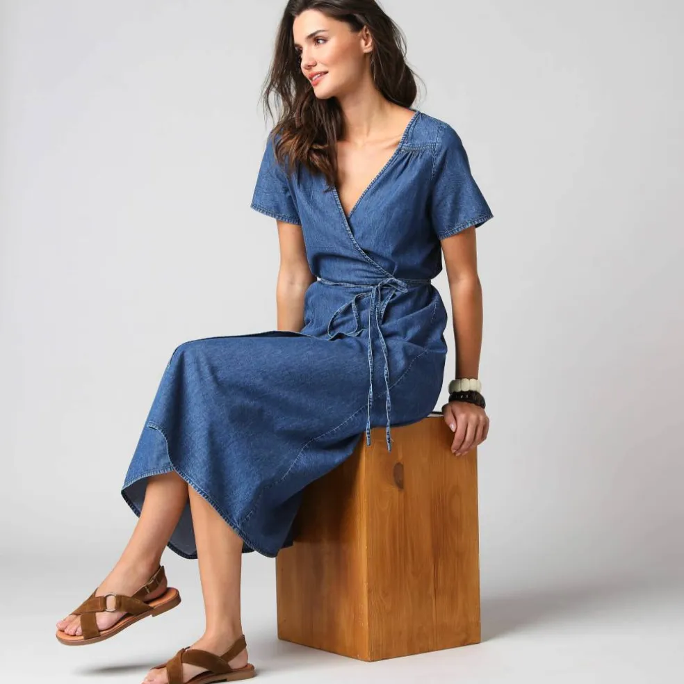 Robe cache-cœur denim léger